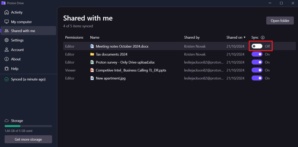 Remove a shared file in Proton Drive for Windows