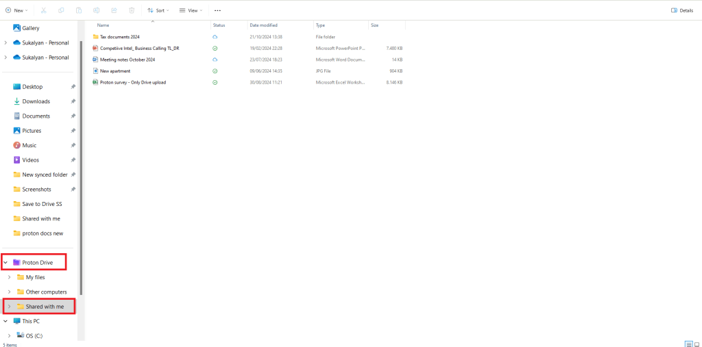 Find shared files in Windows File Explorer using Proton Drive for Windows
