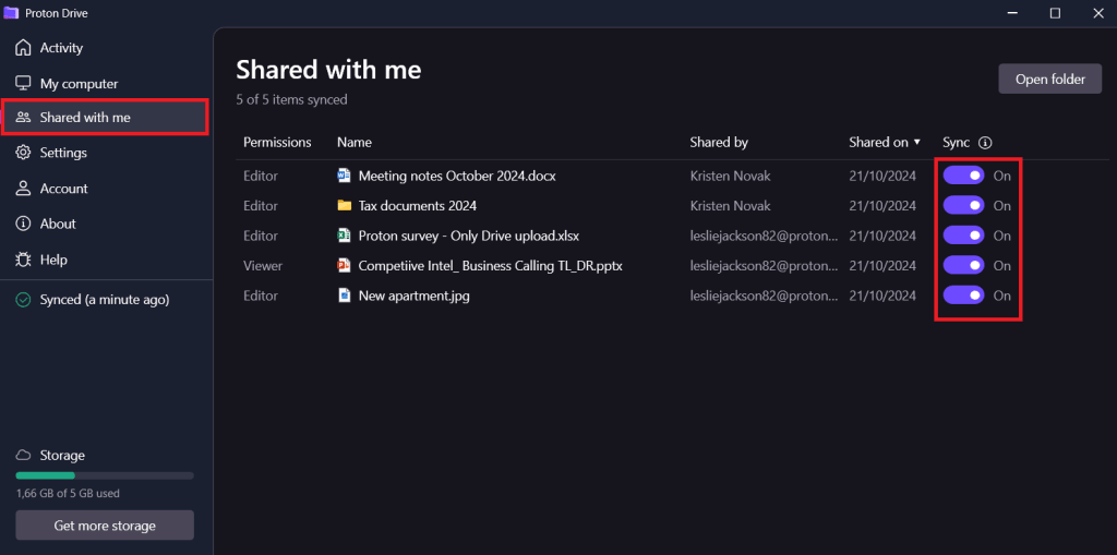Sync shared files in Proton Drive for Windows