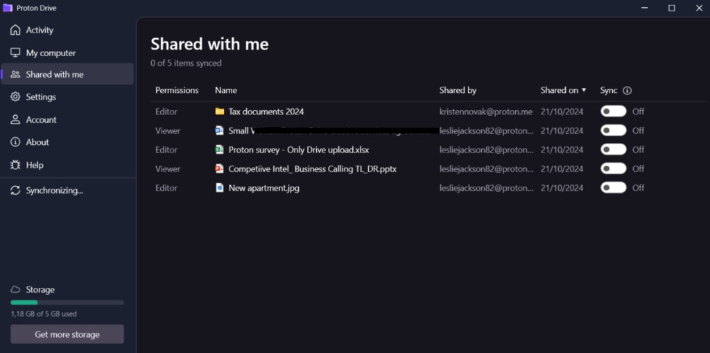 View shared files with Proton Drive for Windows