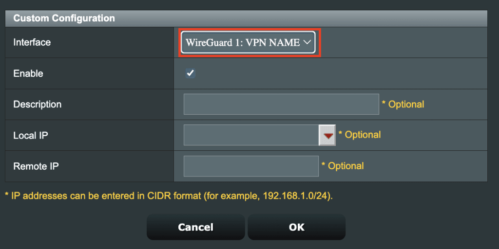 Select your WireGuard config.