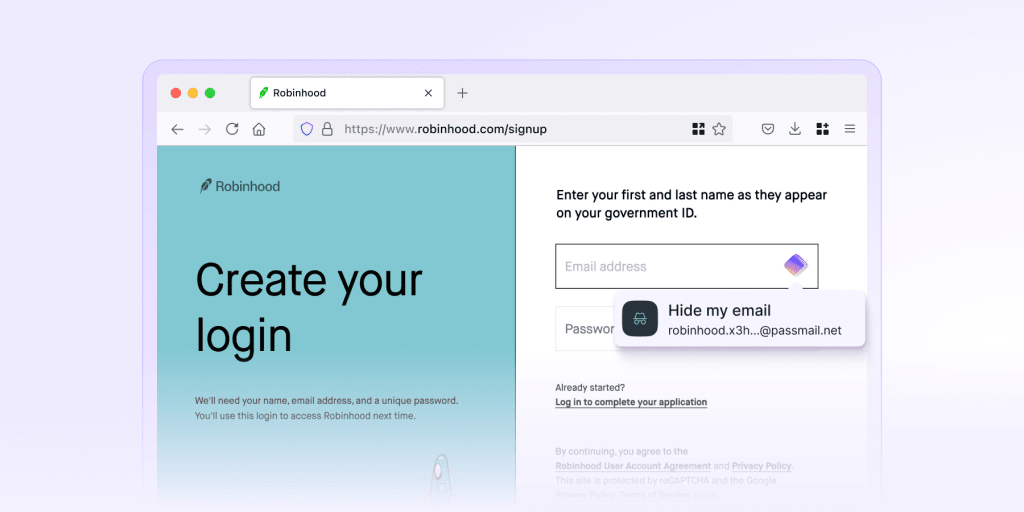 Proton Pass offers to hide your email with an alias when signing up for online services