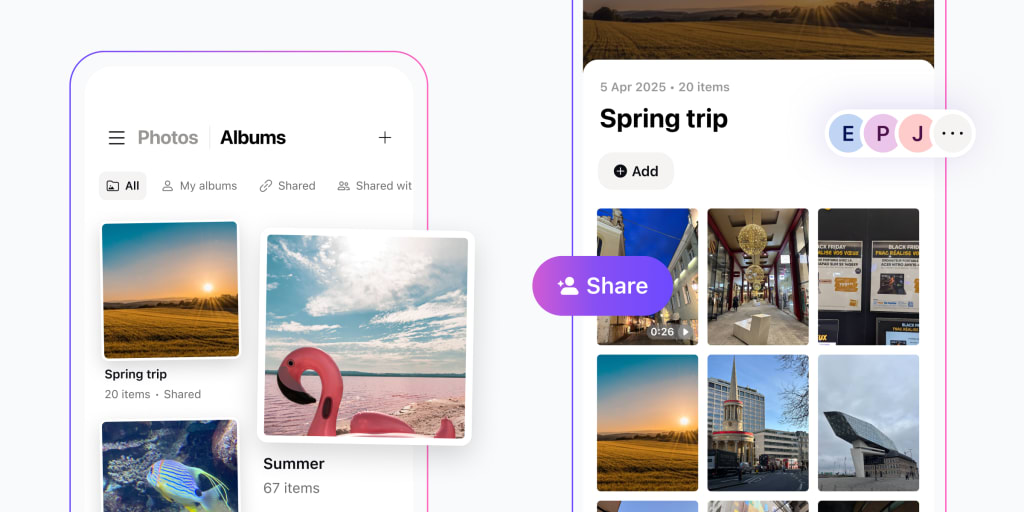 Create shared albums and collect photos from friends in Albums in Proton Drive