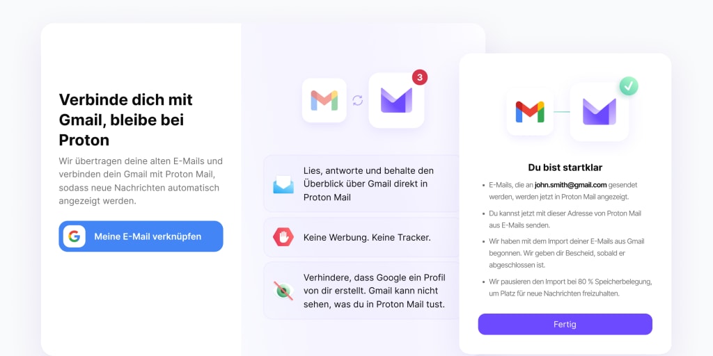 Proton Mail zeigt, wie du Easy Switch mit deiner Gmail-Adresse verwendest