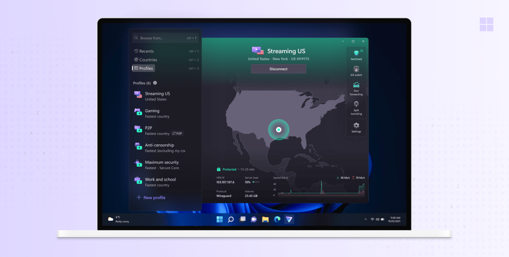 Screenshot showing a streaming profile in action on Windows
