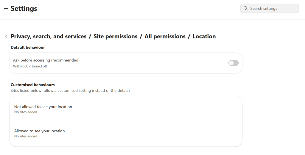 Stop websites from accessing your location on Microsoft Edge