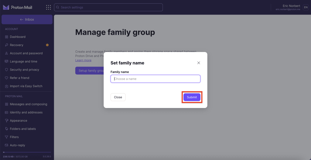 Set family name with Submit button