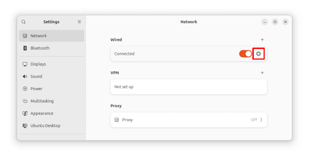 Go to network settings for your connection on Ubuntu GNOME