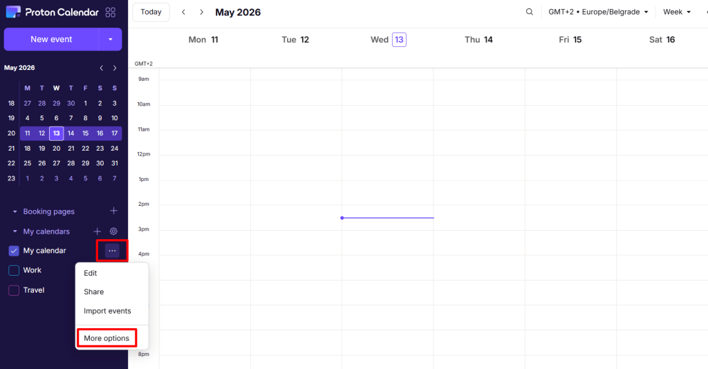 More options in the manage calendar menu