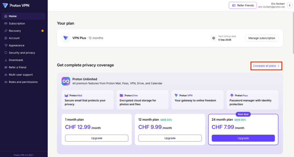 Making changes to your Proton VPN subscription 3