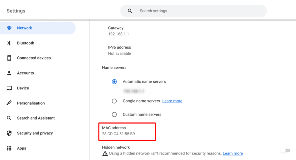 Find your MAC address on Chromebook