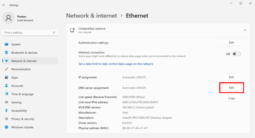 Edit your DNS server assignment