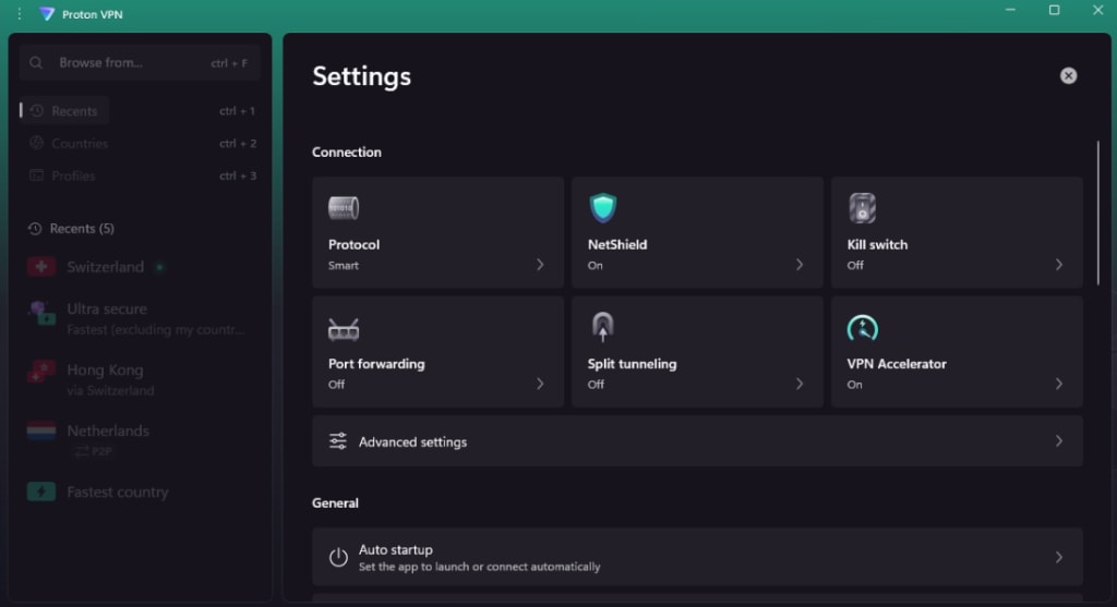 Proton VPN Windows app settings 2