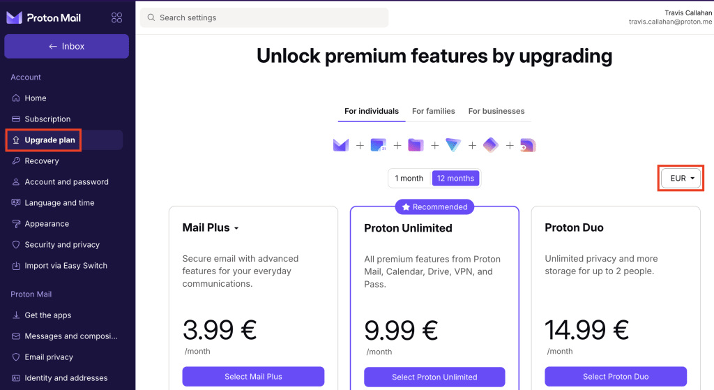 How to change your currency when upgrading to a paid Proton plan