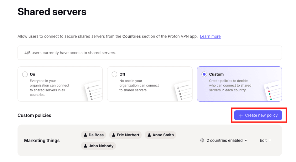 Create a new shared servers policy 2