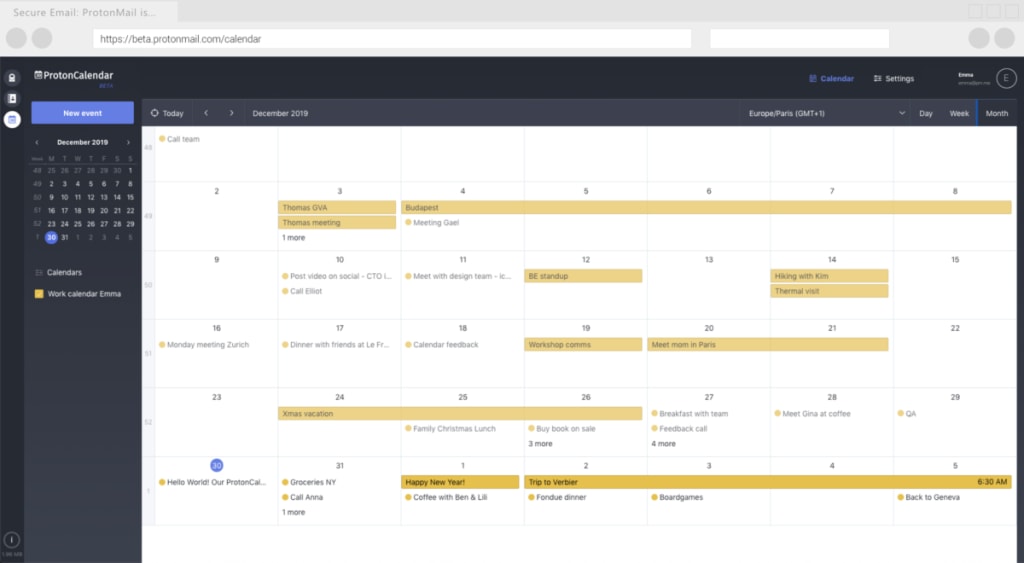 Image of ProtonCalendar web app