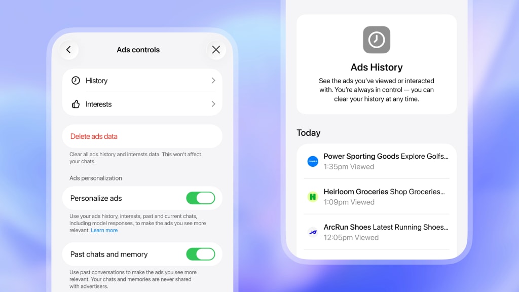 ChatGPT shows ads controls