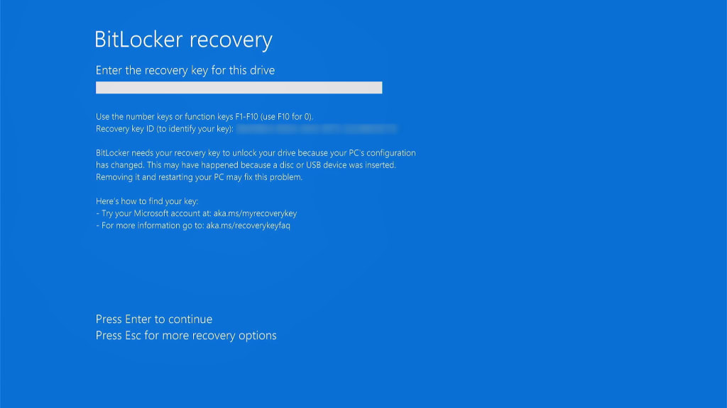 BitLocker recovery screen
