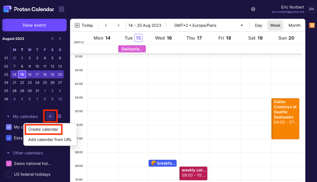 Create calendar option