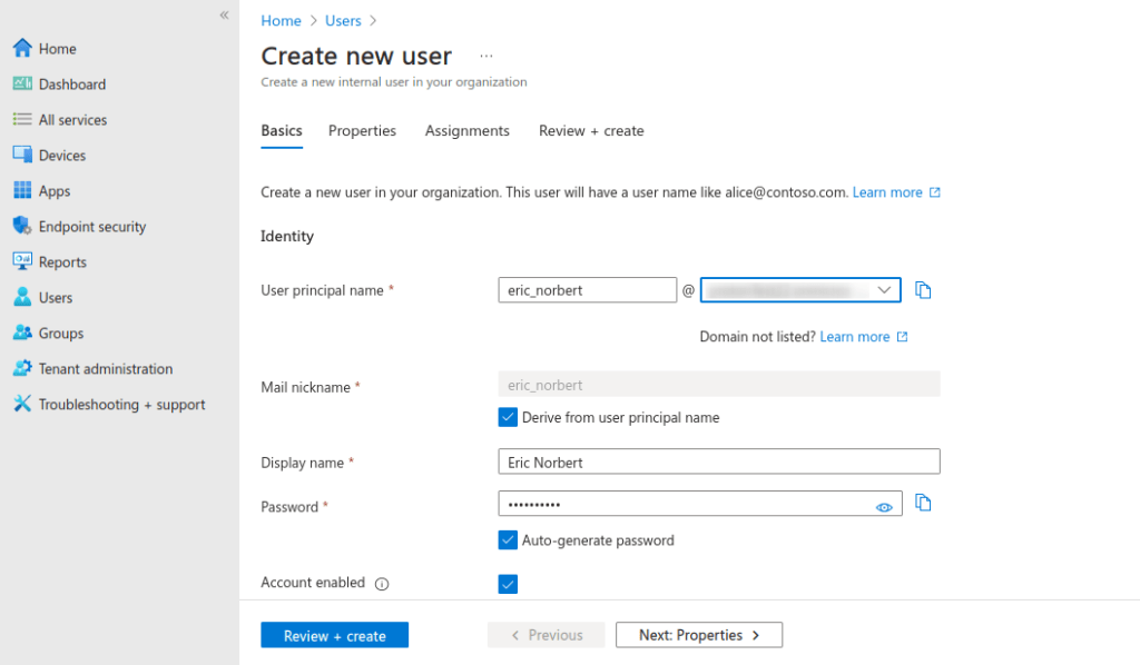 Fill in the new user's details