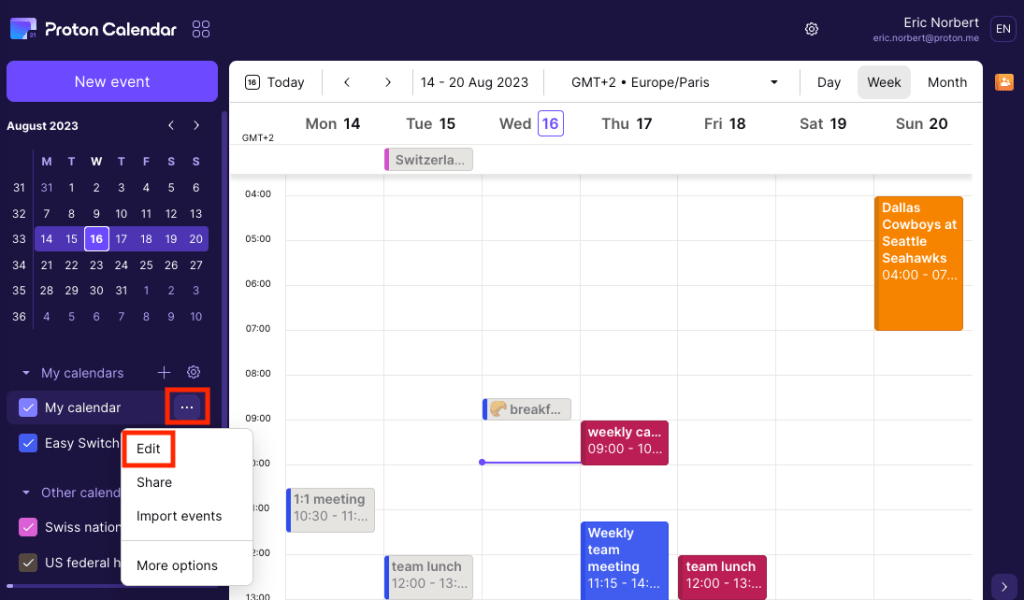 Edit calendar option