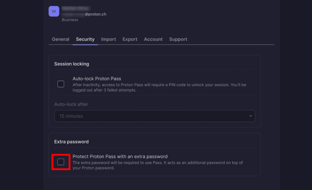 Select Protect Proton Pass with an extra password