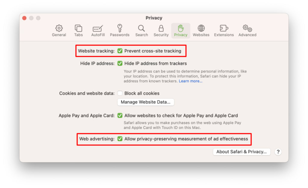 Confirm that website tracking is blocked on Safari for macOS