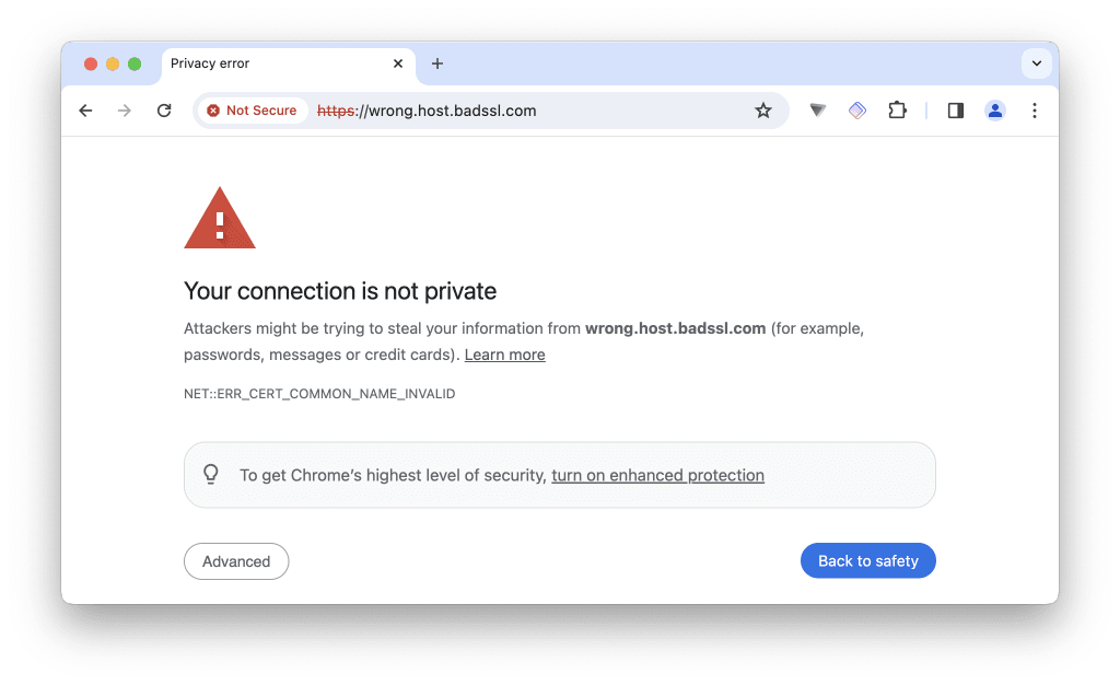 The Your connection is not private on Chrome