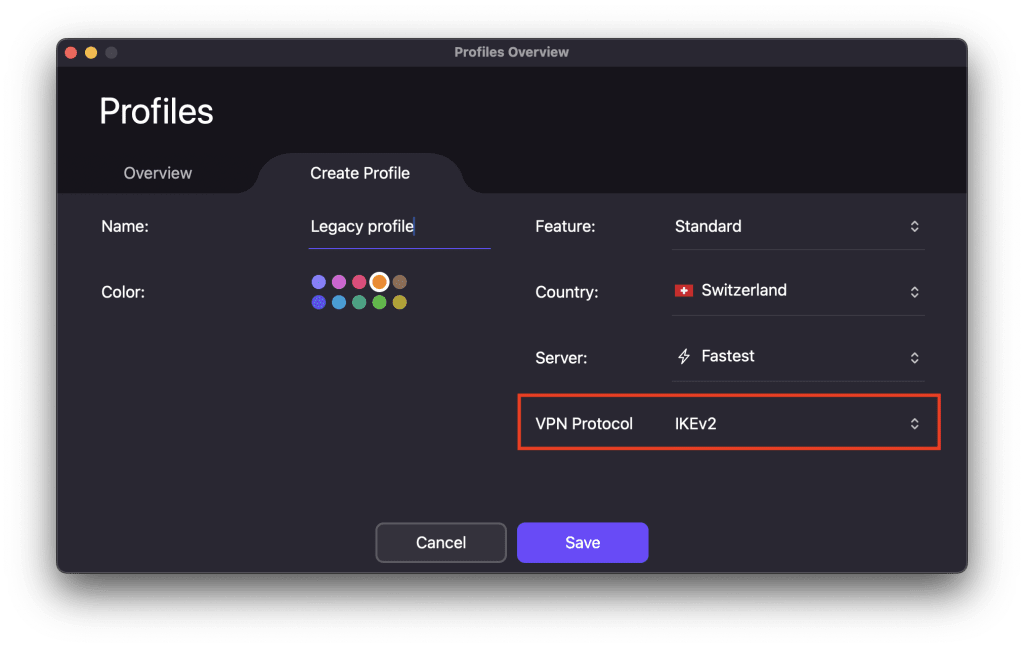 An IKEv2 VPN profile