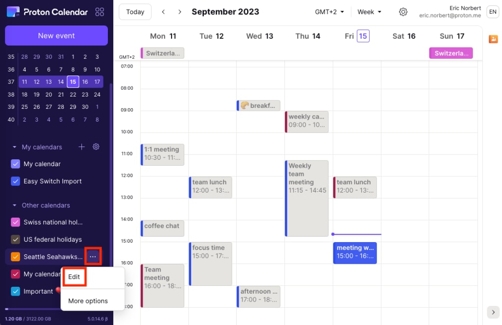 Edit external calendar option