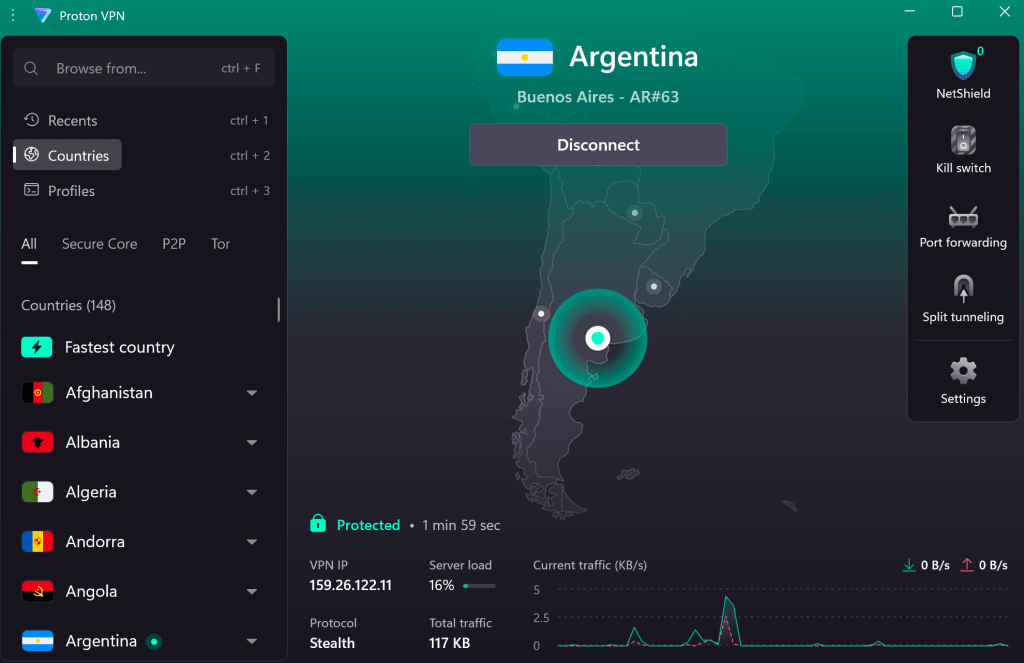Connect to any Argentinian VPN server