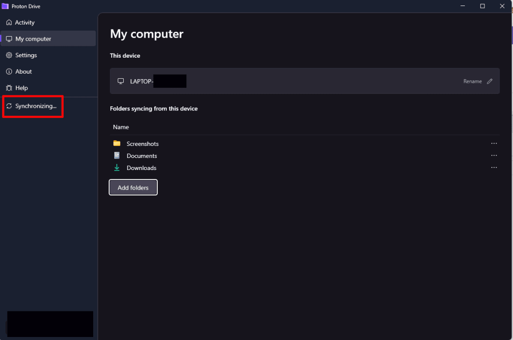 Proton Drive app syncing