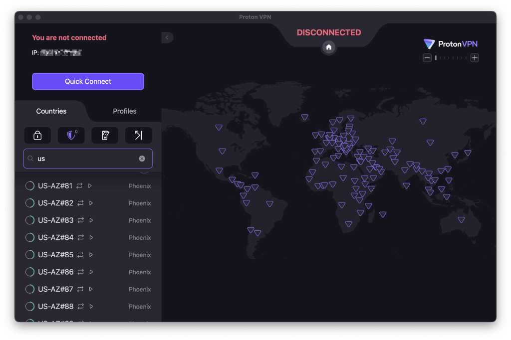 Mac app showing dozens of P2P servers based in Phoenix, Arizona.