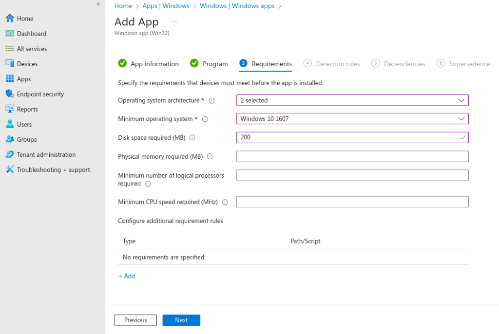 Specify the minimum device requirements
