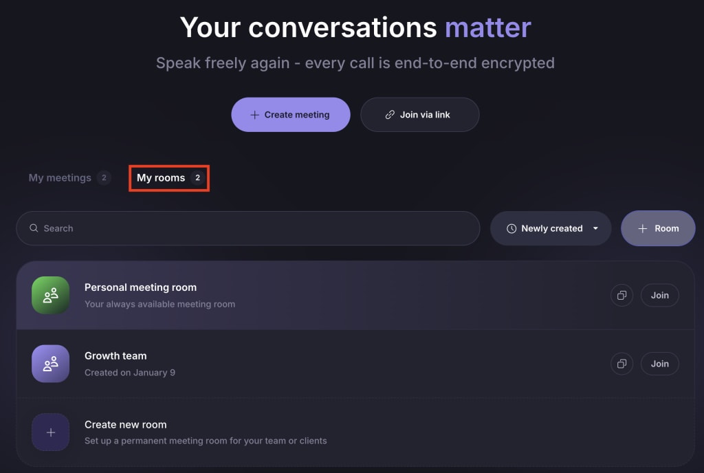 View rooms in Proton Meet