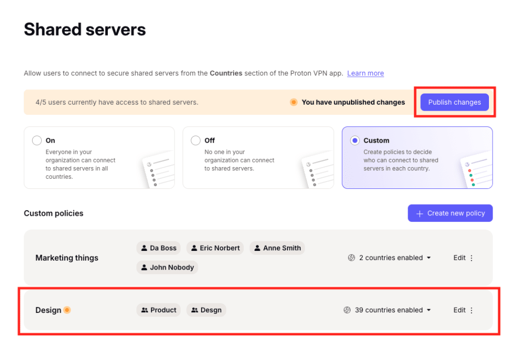 Create a new shared servers policy 7