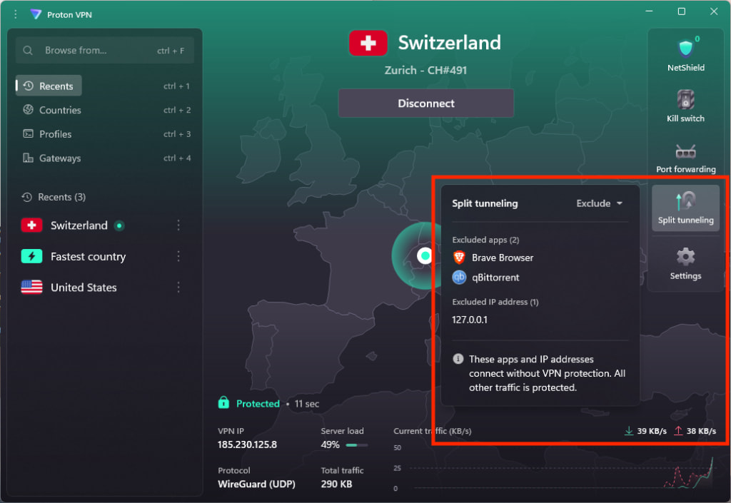Split tunneling on Windows 7