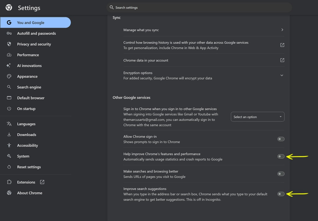 Google chrome privacy settings 3