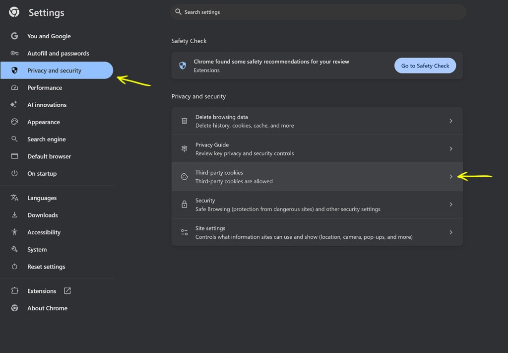 Google Chrome Privacy settings 5