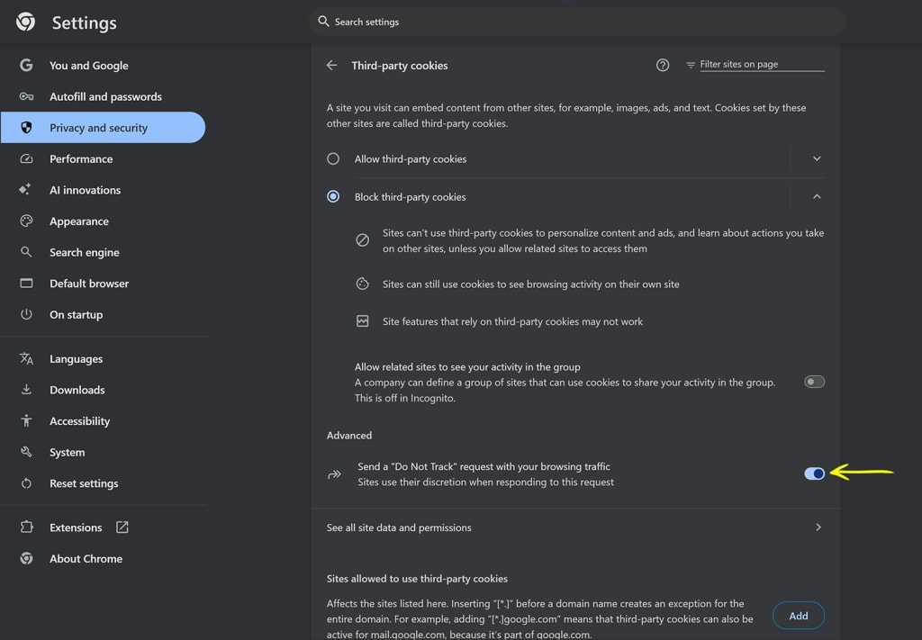 Google chrome privacy settings