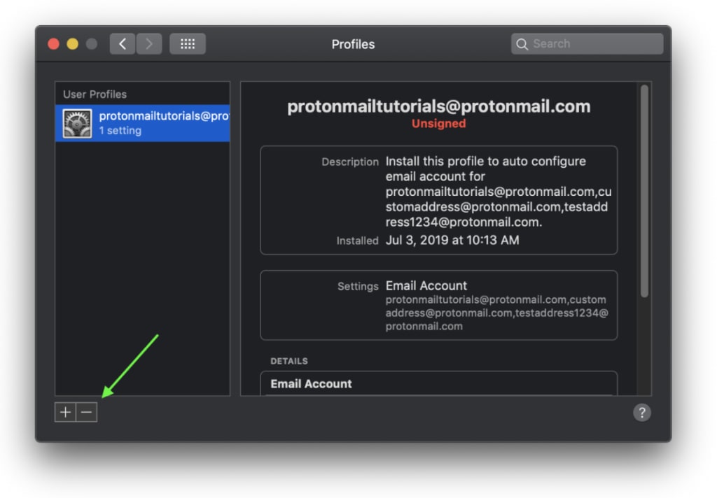 Screenshot of macOS Profiles.