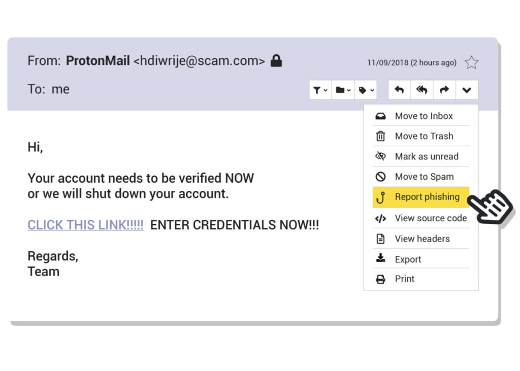 report phishing email to protonmail