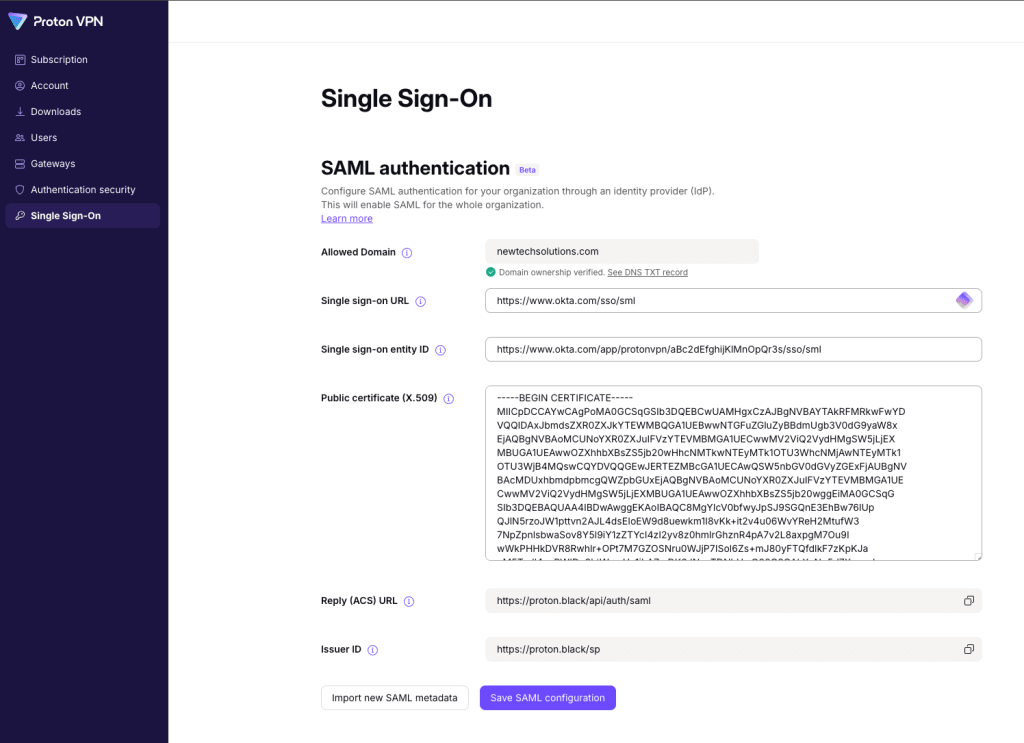 Overview of SAML settings