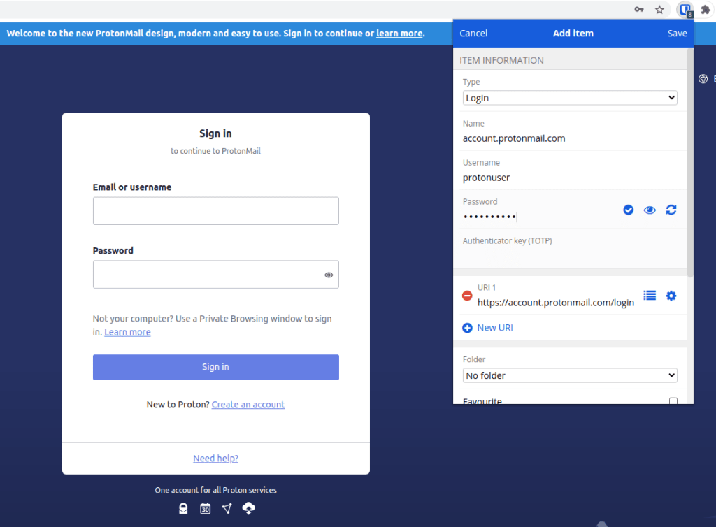 Image of filing in Proton Mail login details