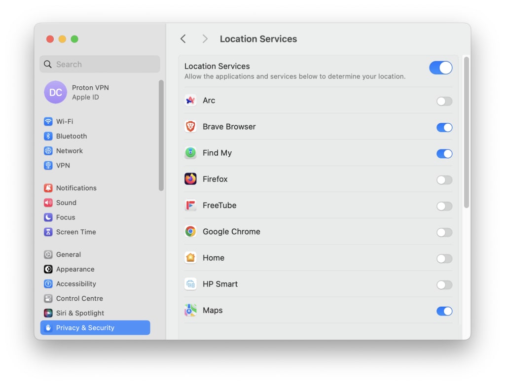 Turn Location services on or off on macOS