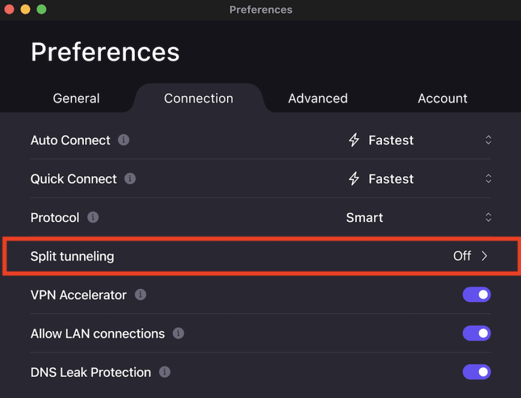 Split tunneling on macOS 1