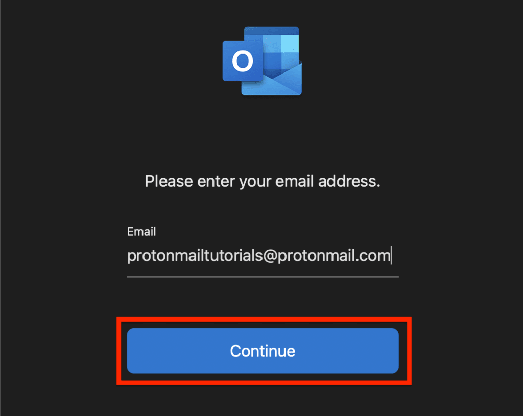 Box to enter your email address and Continue button
