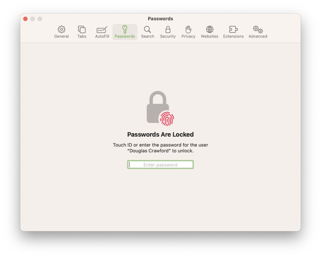 Unlock your Safari passwords