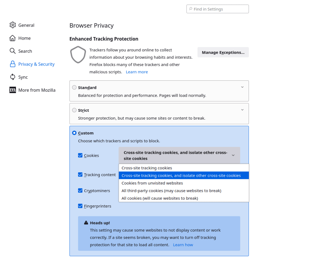 Block third-party cookies on Firefox for Windows, macOS, and Linux