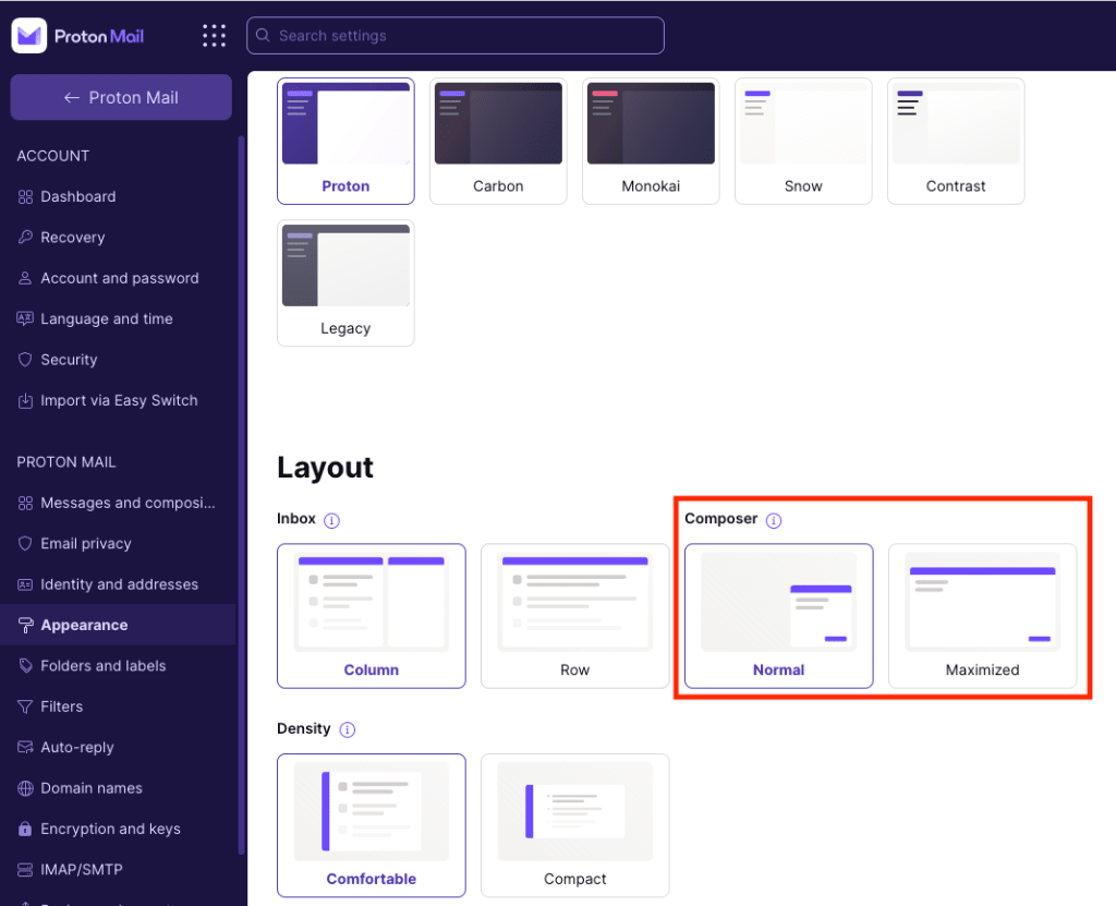 Composer default window size options